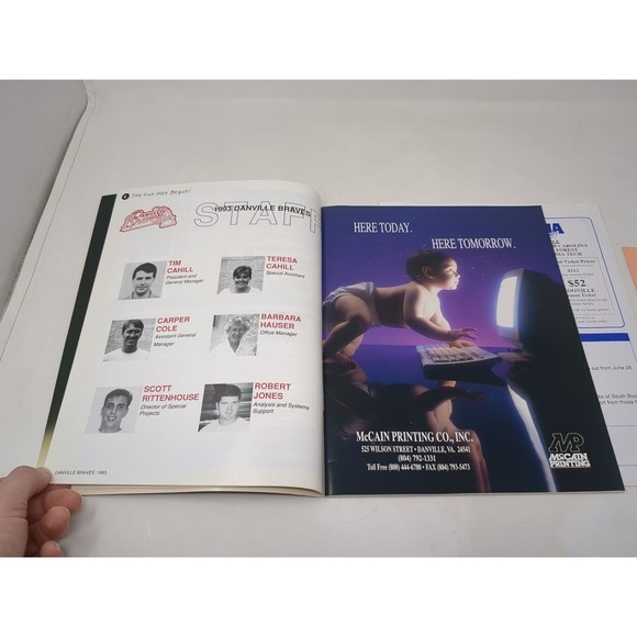 Danville Braves 1993 1st Year Program Scorecard Roster Sheet & Game Ticket VTG - Picture 12 of 16